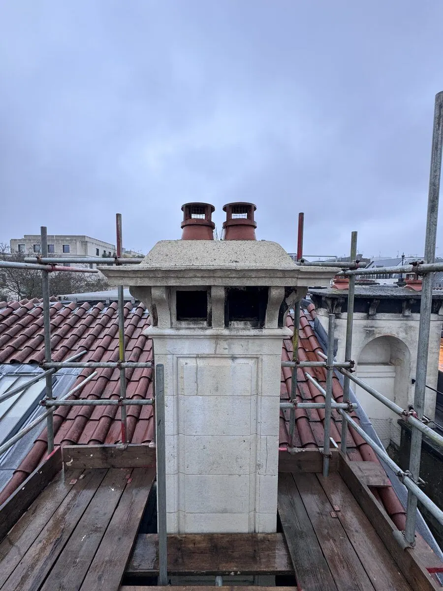 Cleaned Portland stone chimney stack, Central London